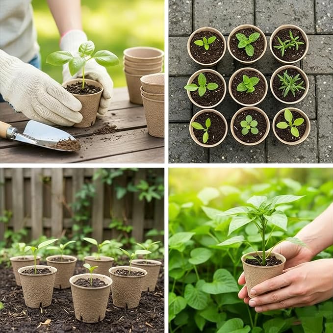 Peat Pots 150 Pack with 100 Plant Labels, 3.15 Inch Biodegradable Seedling Nursery Pots with Drainage Holes