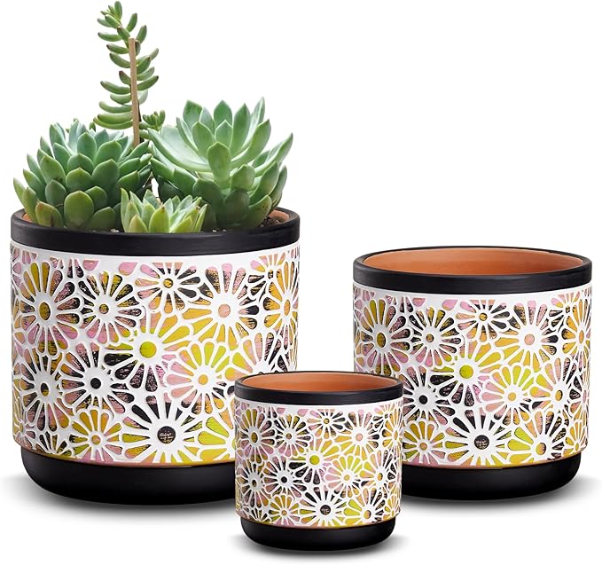 Qipecedm 3 Piece Ceramic Plant Pots, 5.7/4.7/3.5/inch Planters with Drainage Hole, Outdoor Indoor Flower Pots Set, Modern Decorative Plant Pots for Lilies, Cacti, Succulents, Snakes, Bamboo(Black)