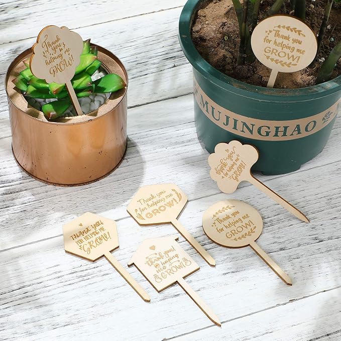 36 Pieces Thank You for Helping Me Grow Plant Markers Wooden Plants Labels Succulent Labels Wooden Plant Markers for Vegetable Flowers Garden Potted Plants