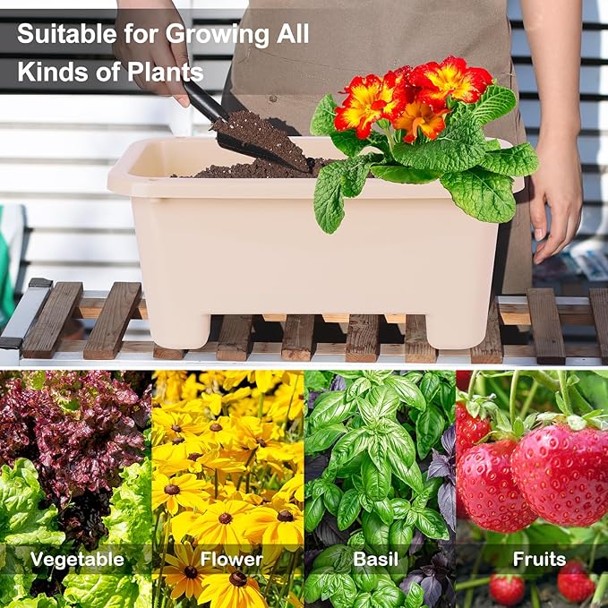 Oliz Self-Watering Rectangle Planter Boxes 8-Pack, 15.7-Inch Window Box Planter with Drainage Holes & Trays, Pots for Vegetables, Herbs, Flowers, Garden Windowsill Balcony (Yellow)