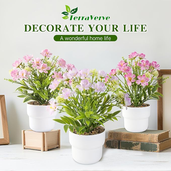 3-Piece Artificial Table Plant ， Lifelike Indoor Plants for Home, Office, Bedroom, Bathroom Decor ，Rustic Farmhouse Style mini Potted plantsry
