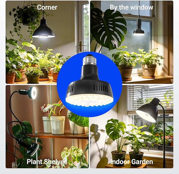 Barrina Orbgrow OG11A Grow Light Bulbs for Indoor Plants, Integrated Dimming & Timing, 4000K 22W(2 x 11W, 200 Watt Equiv), E26 Plant Light Bulb, Full Spectrum for Seeds and Greens, 2 Packs, Black