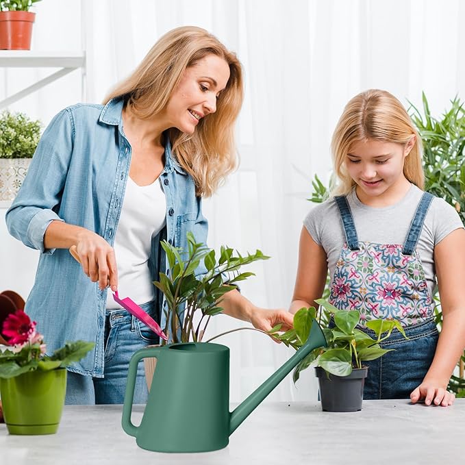 ZXJ Plant Watering Can - for Indoor and Outdoor Home Garden Plants - with Long Spout - Blackish Green - 1/2 Gallon