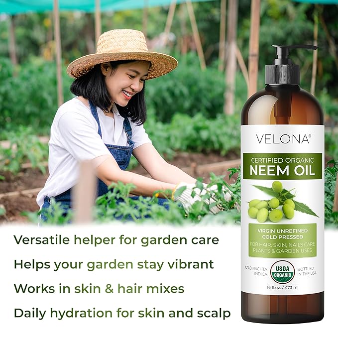 velona Neem Oil USDA Certified Organic - 32 Fl Oz | 100% Pure and Natural Carrier Oil | Virgin, Unrefined, Cold Pressed | Hair, Body and Skin Care | Use Today - Enjoy Results