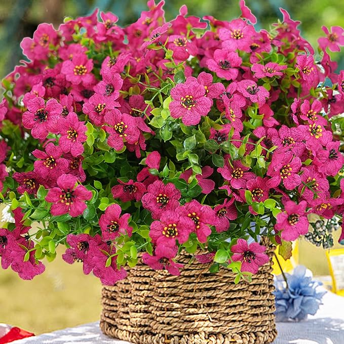 trytuny Artificial Flowers for Outdoor, UV Resistant Fake Silk Flowers, Realistic Faux Plants for Outside Indoor Porch Patio Window Box Planter Home Decor (14, Rosy)