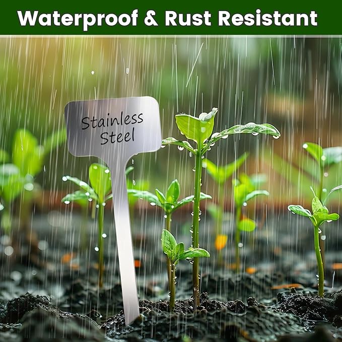 25-Pack Metal Plant Labels Stainless Steel Garden Waterproof Markers for Outdoor vetgetable Seeding Flowers (T-Type)