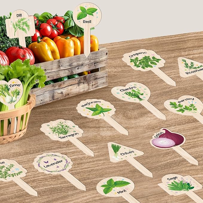 JUYRLE Plant Label Signs- 15PACK Herb Garden Markers, Plant Labels for Outdoor Garden Waterproof, Plant Tags with Names, Indoor Patio Tags for Succulent Flowers Greenery Seedling