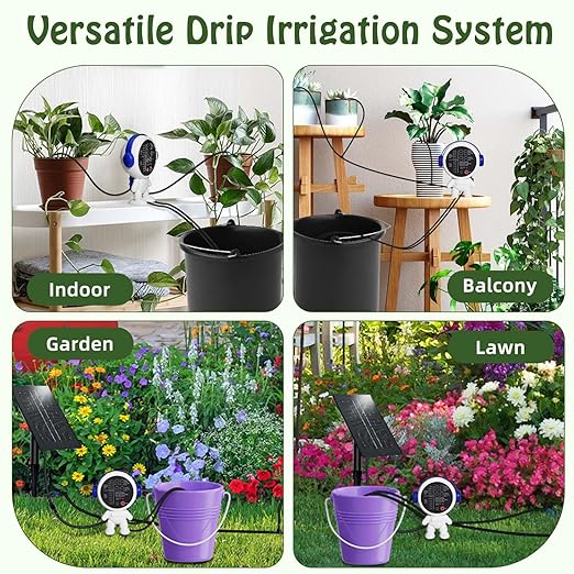 Solar Drip Irrigation System for Garden/Outdoor/Indoor, Garden Solar Automatic Watering System for 15 Potted Plants, Vacation Automatic Plant Waterer Outdoor with 2500mAh Battery, 50Ft Tube