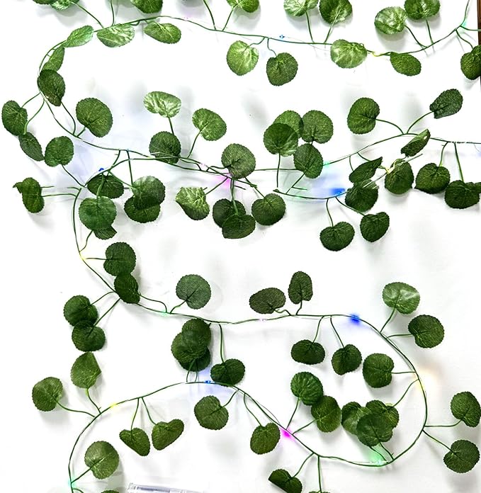 6Pcs Artificial Hanging Plants Begonia Leaf Vine With 60 Colorful Lights, Begonia Vine Leaves, Fake Plant Vines, Can Be Used for Wall,Party Wedding, Home, Kitchen, Indoor and Outdoor Decoration