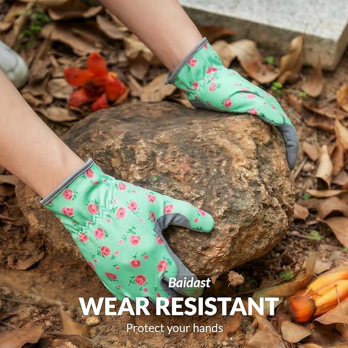 Baidast Gardening Gloves for Women, Breathable Leather Garden Gloves with Grip, Thorn Proof Work Gloves