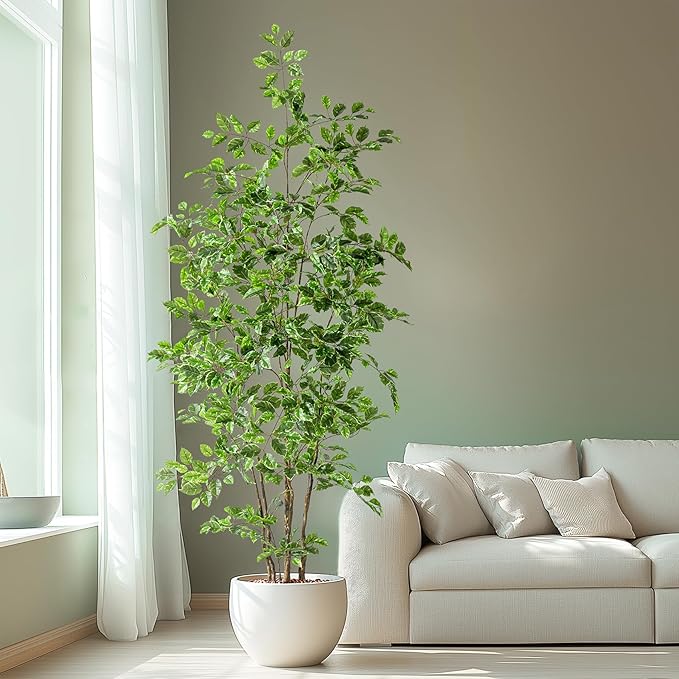 Bailikang Artificial Ficus Tree Indoor 7ft, Large Potted Faux Tree with Realistic Silk Leaves & Trunk for Home Office, Living Room Corner Decor