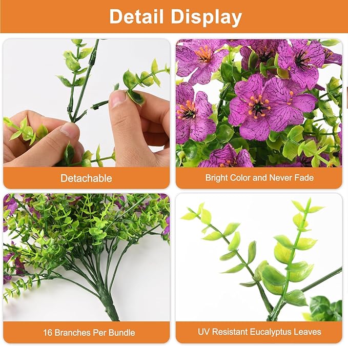 Hommyea Artificial Hanging Flowers for Outdoors, 2 Pcs Fake Hanging Plants Spring Summer Decor, UV Resistant No Fade Faux Silk Daisy Flower for Planter Front Door Porch Patio Yard Garden(Purple)