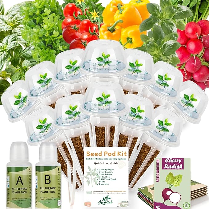 Hydroponic Seed Pod for Aerogarden, Ahopegarden, LETPOT, URUQ - 12 Salsa Refill Grow Pods with 6 Packets Seeds of Basil, Cherry Tomato, Bell Pepper, Cherry Radish & Cilantro for All Hydroponic Systems