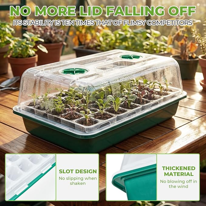 HIRALIY 40 Cell Seed Starter Tray Kits with Grow Light, Reusable Plant Germination Trays, Easy Transplanting, with Domes and Bases, for Starting Vegetable, Flower, Herb, Indoor Gardening, Greenhouse
