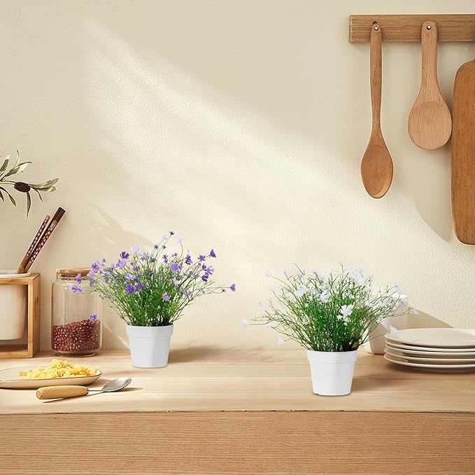Artificial Babys Breath Potted Fake Plants with Flowers Faux Plants Indoor for Home Office Bookshelf Table Room Decor (White)