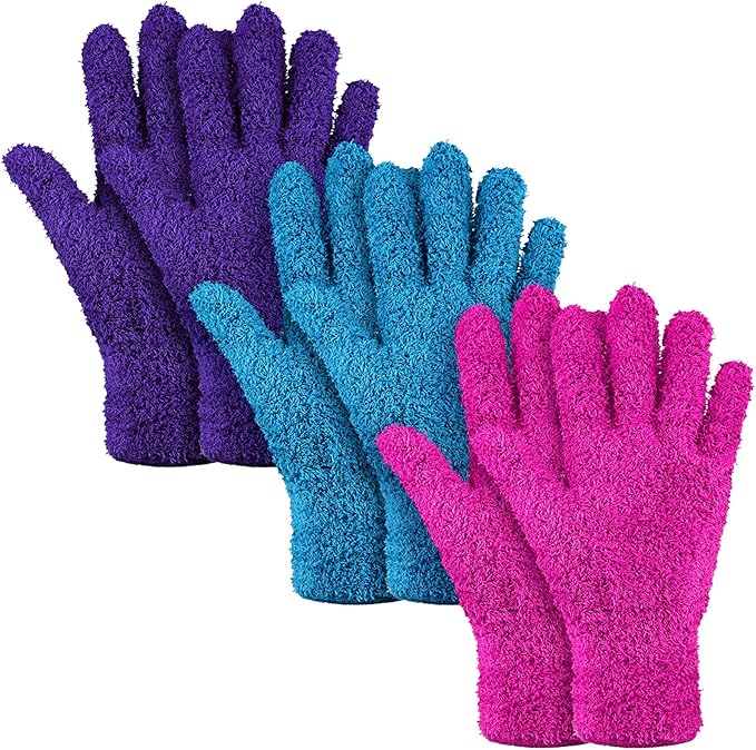Patelai 3 Pairs Microfiber Plant Dusting Gloves Leaf Cleaning Gloves for Indoor Plants, Blinds, Furniture, House (Purple,Rose Red,Black,Small)