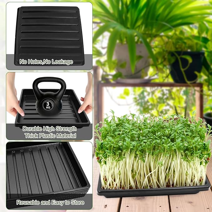 9Set Microgreens Growing Mat with Tray, Microgreen Growing Kit 10″×10″ Wheatgrass Seed Sprouting Starter Mat Hemp Fiber Grow Tray Hydroponic Jute Pads Indoor Organic Production for Germination Sprouts