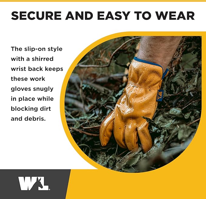 Wells Lamont Men's Slip-On HydraHyde Leather Work Gloves – Water-Resistant, Breathable, Durable – Ideal for Gardening, Landscaping, Ranching – Heavy Duty Leather Work Gloves – Saddletan, Large