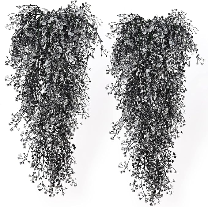 RECUTMS Artificial Hanging Plants 4 Pcs Fake Ferns Artificial Plants Large Faux Hanging Plant Wall Plants Fake Ivy Room Home Garden Wedding Halloween Party Indoor Outdoor Decor(Black White)