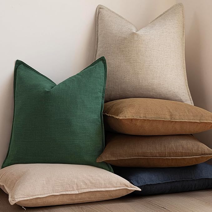 Foindtower Set of 2, Decorative Linen Soild Throw Pillow Covers Soft Accent Euro Cushion Case Farmhouse Neutral Pillowcase for Chair Couch Sofa Bedroom Living Room Home Decor 22 x 22 Inch Pine Green