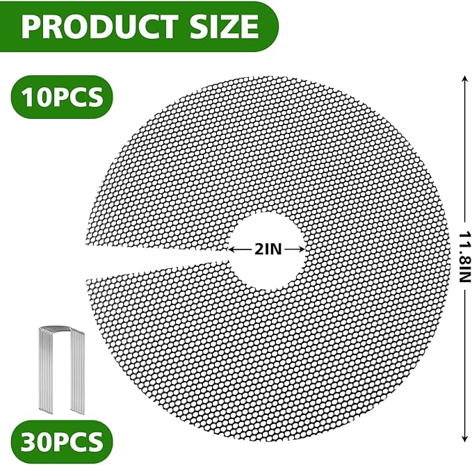 Pack 10 Plant Pot Grids, 11.8" Trim-to-Fit Plant Pot Soil Covers Protectors from Animals,Plant Pot Soil Guard for Indoor Outdoor Plant Protection with 30 Metal Stakes