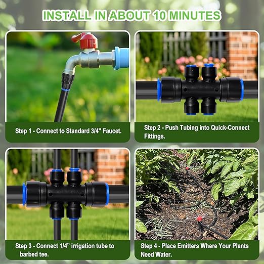 230FT Drip Irrigation System Kit, Quick Push-to-Connect Garden Watering System with 1/2'' & 1/4'' Tubing, Adjustable Drippers & Sprayers, Auto Irrigation System for Raised Bed, Lawn, Greenhouse