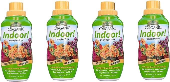 Espoma Organic 8 Ounce Concentrated Indoor Plant Food - Indoor Plant Fertilizer for Large & Small Plants Like Pothos, Fiddle Leaf Fig, Monstera, Snake & Palms - Pack of 4