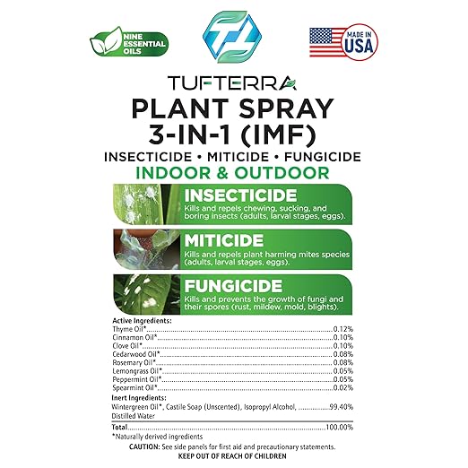 Plant Spray 3-in-1 Insecticide, Miticide, Fungicide | Natural Bug Spray, Indoor & Outdoor Plants | Essential Oils & Castile Soap | Aphids, Mites, Whiteflies, Thrips, Mildew, Mold | 32oz