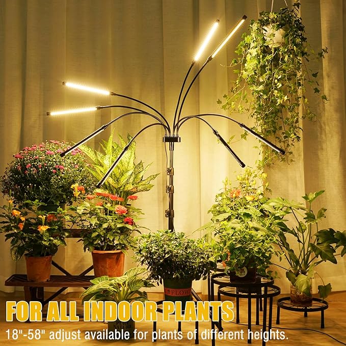 Grow Lights for Indoor Plants, 8 Heads Red Blue White Full Spectrum Plant Light with Adjustable Tripod Stand