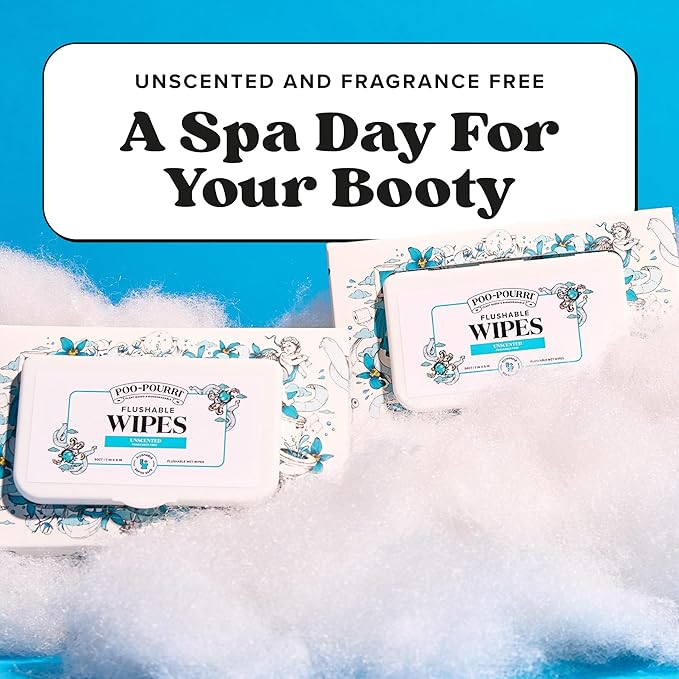 Poo~Pourri Unscented Flushable Wipes - Made with Plant Based Fibers, Aloe, Vitamin E, Chamomile, and Oat Extract - Adult Wet Wipes - 150 count - Septic & Sewer Safe - Fragrance Free Packaging May Vary