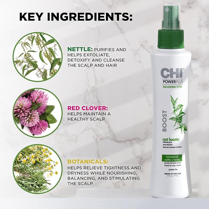 CHI PowerPlus Root Booster Thickening Spray, Volumizing Hair Mist For Thicker-Looking Styles, Increases Volume With A Touchable Feel, 6 Oz