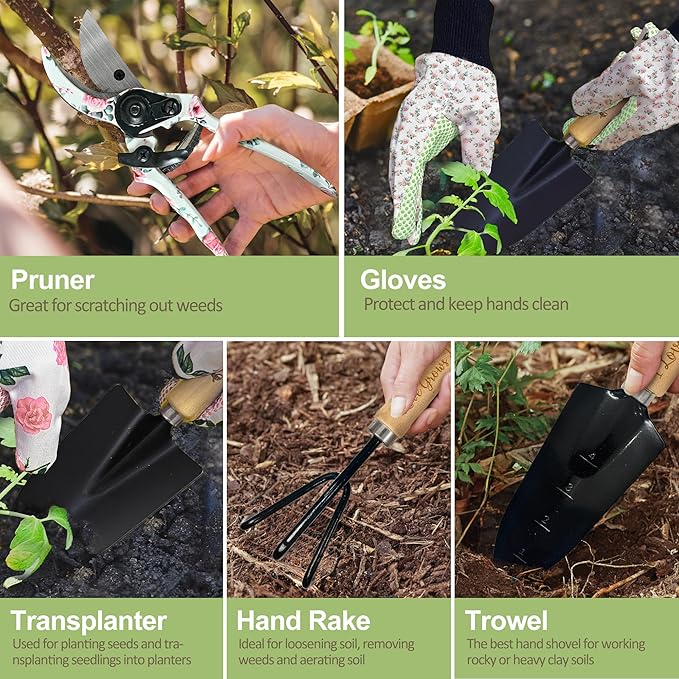 Gifts for Grammy, Mothers Day Gardening Kit Grammy Gifts from Grandkids Floral Gardening Tools and Durable Garden Tools Organizer Tote, Ideal Gardening Gift for Women on Birthday Plant Lover Present
