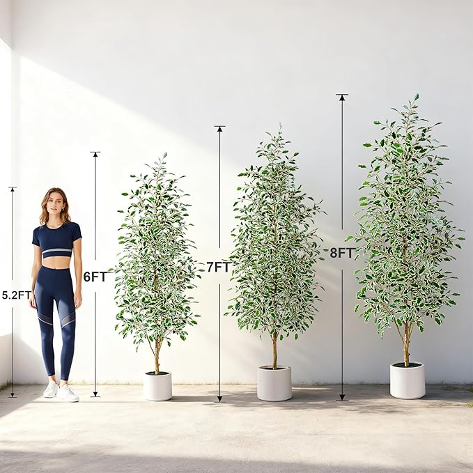 Bailikang 7FT Artificial Ficus Trees Indoor Faux Trees Indoor Fake Floor Plants Tall Artificial Tree with White Pot Faux Tree Fake Indoor Tree Silk Plants Artificial Trees for Home Decor Indoor