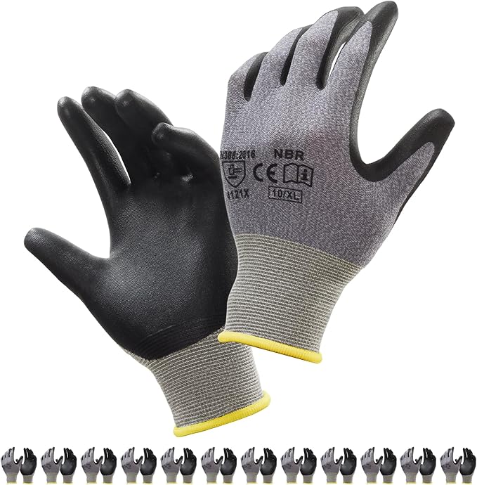 S SATC Safety Work Gloves Foam Nitrile Coated Touchscreen Knit Nylon Gloves for Men & Women, Ideal for Gardening, Warehouse