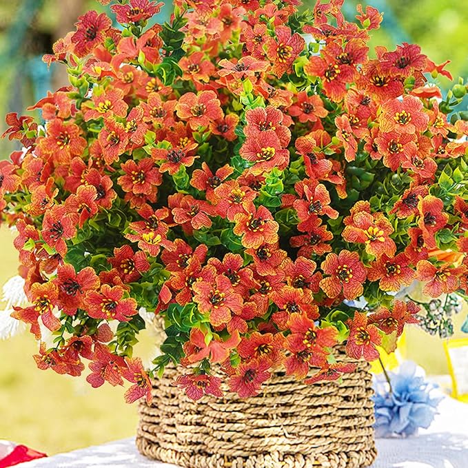 trytuny Artificial Flowers for Outdoor, UV Resistant Fake Silk Flowers, Realistic Faux Plants for Outside Indoor Porch Patio Window Box Planter Home Decor (14, Orange)