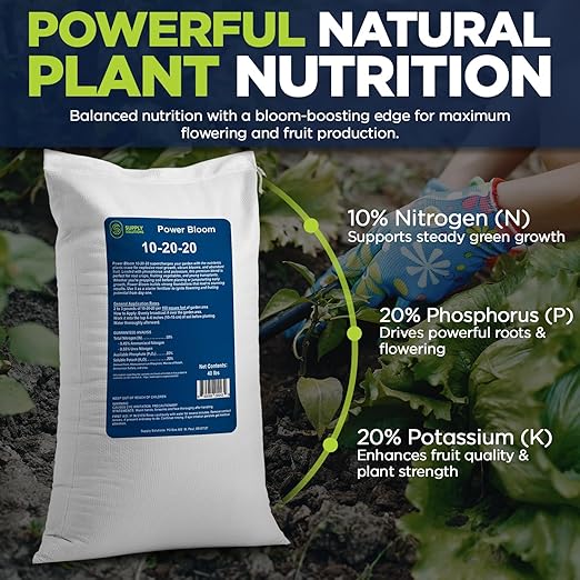 Supply Solutions | Power Bloom 10-20-20 Fertilizer | Bloom Booster Fertilizer for Flowers and Plants, High Phosphorus NPK Fertilizer for Vegetable Garden, Fruit Tree and Flower Fertilizer (40 Pounds)