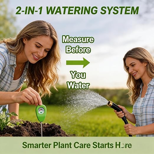 Garden Hose 50FT, Non-Expanding Water Hose, Tangle-Free Hose with 3/4" Leak-Proof Fittings, Ultra Lightweight, Burst-Resistant, Flexible Hose for Yard, Lawn, Outdoor Use with Bonus Soil Moisture Meter
