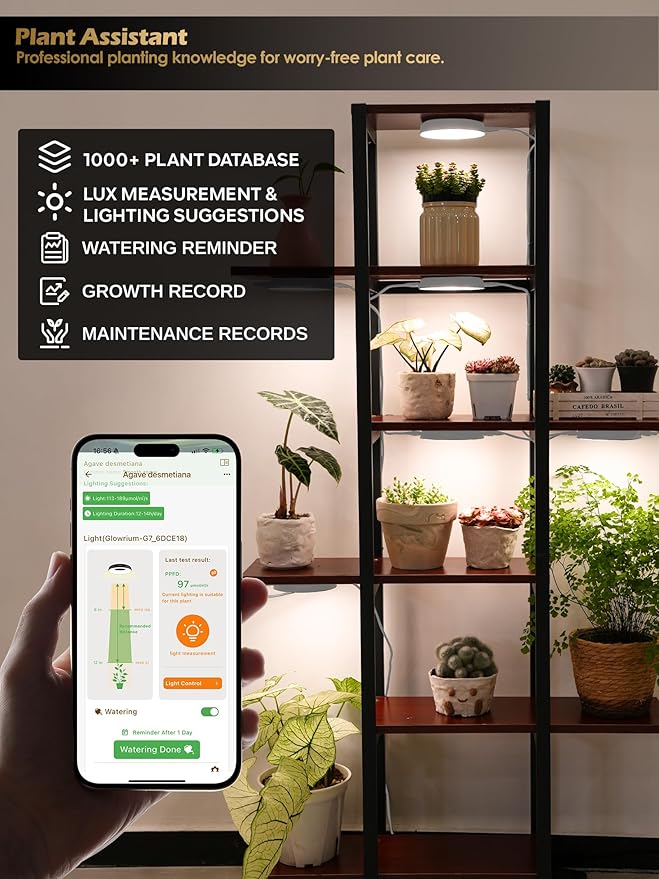 GLOWRIUM Grow Lights for Indoor Plants, 32W Smart Full Spectrum LED Grow Light, Auto Timer and Stepless Dimming,Plant Assistant with Watering Reminder,Modular Design(White, 4PCS)