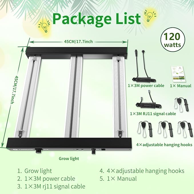 Grow Light FARMLITE Grow Lights for Indoor Plants Full Spectrum LED Growing Light Plant Hanging Growing Bar Lamps Seedling Daisy Chain Dimmable Board 2x2ft Coverage (120, Watts)