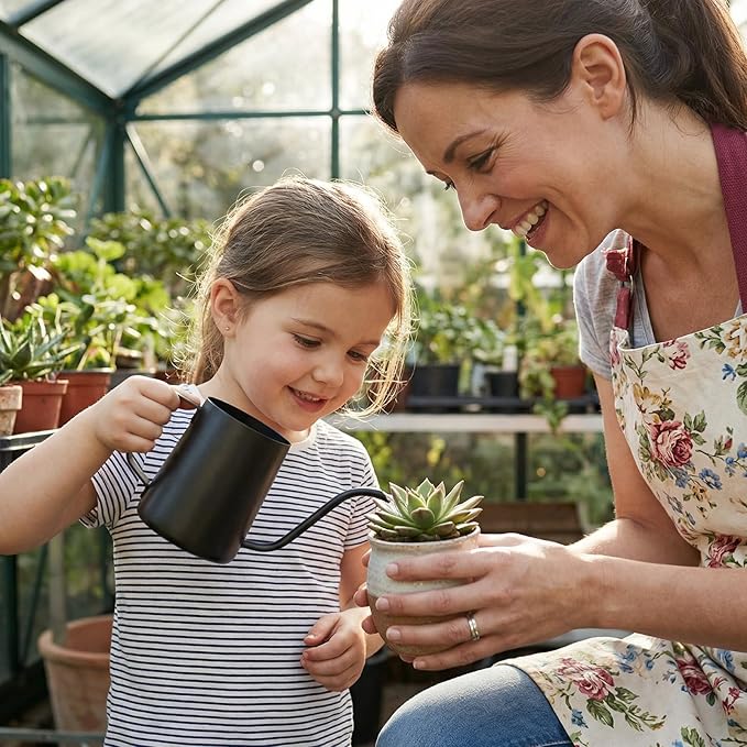 350ml Small Watering Can for Indoor Plants, 12oz Mini Plant Watering Pot with Long Spout and Handle, Black Tiny Stainless Steel Watering-Can for Outdoor Indoor Plants Flower Garden