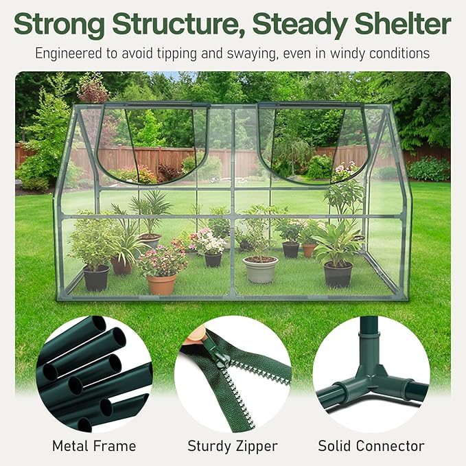OnBrand 64.96" x 33.07" x 35.43" Portable Mini Greenhouse for Outdoors Indoors, PVC Small Green House with Dual-Sided Doors, Clear Plant Tent for Seedlings Flowers Vegetables