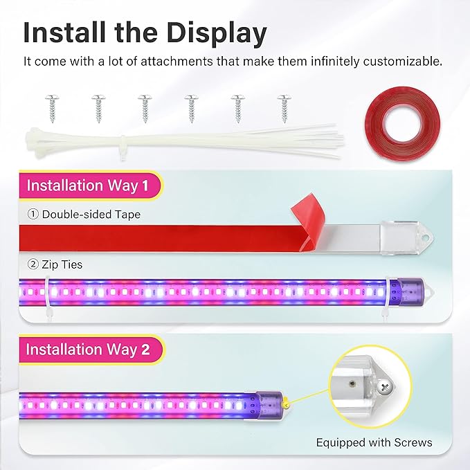 iPower 2Pack 40W LED Grow Lights with Full Spectrum Plant Growing Light Strips for Indoor Plant with Auto ON/Off 3/9/12H Timer, 10 Dimmable Levels 48 LEDs Per Tude, 3 Tubes, Red&Blue