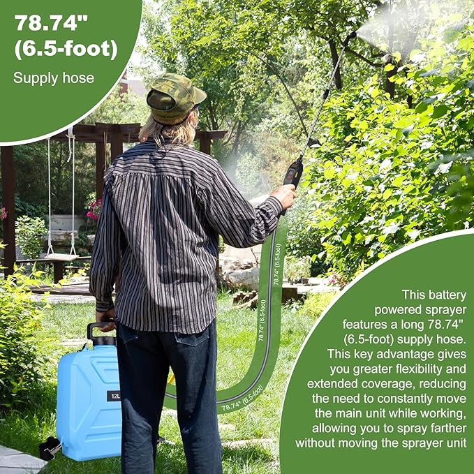 Battery Powered Garden Sprayer 3.2 Gallon Electric Pump Backpack Sprayer with USB Rechargeable Handle, Telescopic Wand, Adjustable Strap and 4 Mist Nozzles for Yard, Lawn, Cleaning 12L