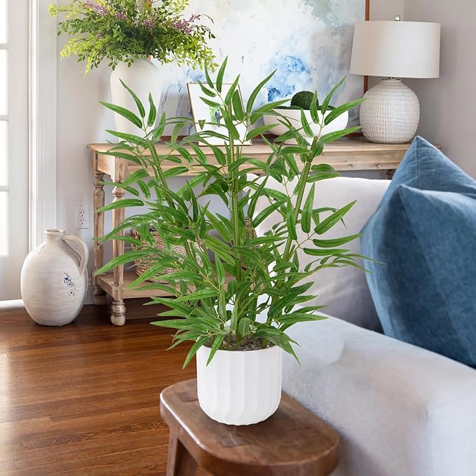 22Inch Artificial Plants Indoor Table Top Tree Artificial Bamboo with White Pot Fake Potted Plant for Desk Home Decor Indoor Living Room Office Kitchen Bathroom Counter Decor