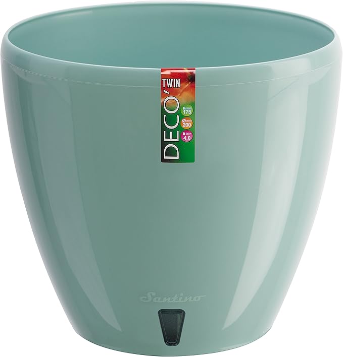 Santino, Self Watering Planter Deco 7.9 Inch,Jade, Indoor Decorative Flower Pot with Drainage Cartridge and Water Level Indicator