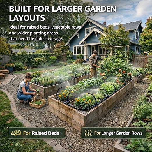 Automatic Garden Irrigation System 200ft, Upgraded Drip & Spray Watering Kit with 36 Adjustable Copper Nozzles for Raised Beds, Outdoor Garden, Lawn, Potted Plants & Greenhouse (200ft)