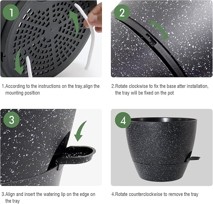 UOUZ Large Self Watering Pots, 12/10/9 Plastic Planters with High Drainage Holes and Deep Reservoir for Indoor Outdoor Garden Plants and Flowers, Black Speckles