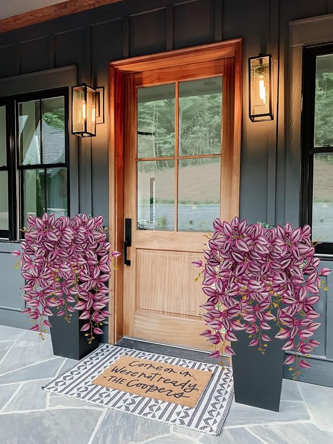 DILATATA Fake Hanging Plants Artificial Hanging Plants 92 Leaves Faux Wandering Jew Hanging Leaves Plants for Wall Shelf Home Indoor Outdoor Decor - 2 Pack