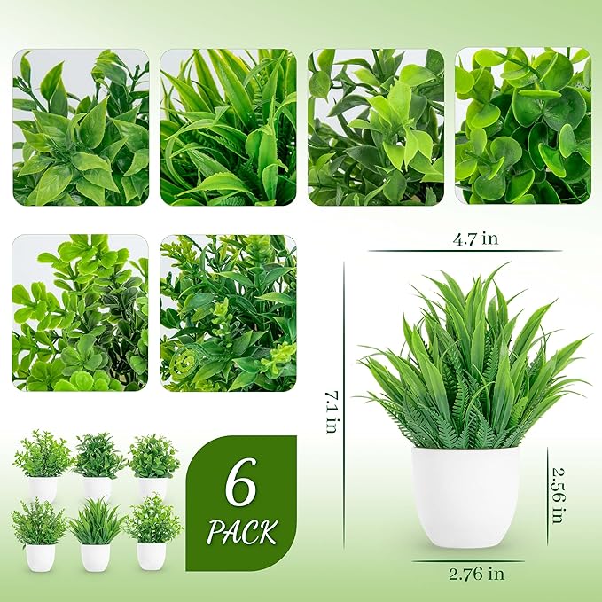 Miracliy 6 Pack Mini Fake Plants Artificial Eucalyptus Faux Plants for Home Office Farmhouse Bathroom Shelf Decor Indoor