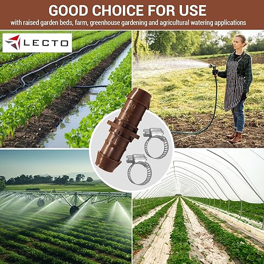 LECTO Universal 5/8", 1/2", .700" Drip Line Repair & Extension Kit – 3 Pack Plastic Couplers with 6 Stainless Steel Hose Clamps